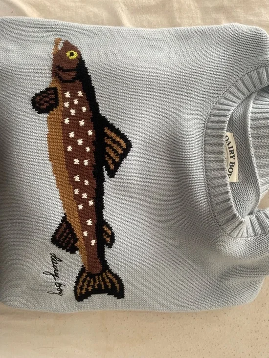 Dairy Boy Light Blue Fish Knit Sweater - Picture 4 of 4